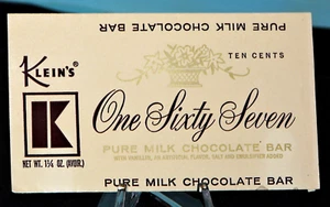 Klein's Chocolate Company,"One Sixty Seven" Reine Milch Schokolade Tafel 10 ¢ Verpackung - Bild 1 von 2