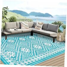  6x9 Outdoor Rugs for Patios Boho Outdoor Plastic Straw Rug 6'x9' Rhombus Teal