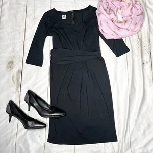 Peruvian Connection Pima Cotton Stretch Sash Black Midi Knee Length Dress Sz XS - Picture 1 of 11
