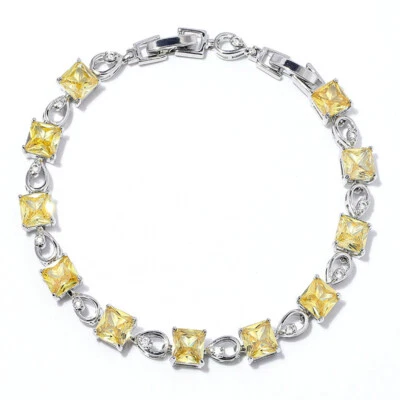 Nuevas pulseras plateadas de moda de piedras preciosas de citrino amarillo joyería de fiesta para mujeres niñas Foto 1 de 4