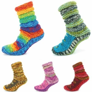 Wool Socks Chunky Knitted Fleece Lined RAINBOW Slipper Winter Warm LoudElephant - Picture 1 of 24