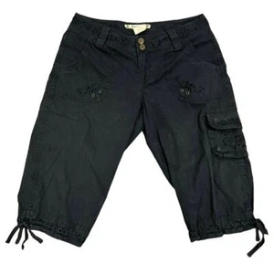 Hei Hei Anthropologie Shorts Women's 4 Cargo Bermuda Tie Hem Navy Eyelet Cotton - Picture 1 of 4