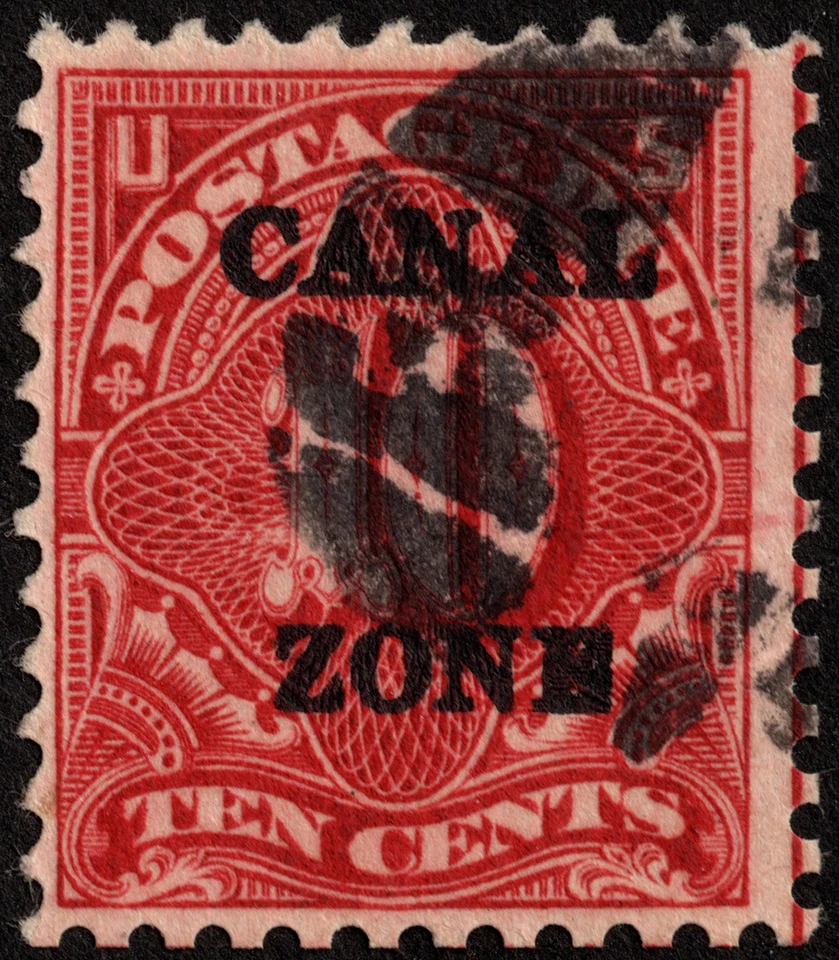 Canal Zone Stamp Scott #J20 Used w Scarce 8 3/4MM Spacing 10c w Type B Overprint - Image 1 of 1