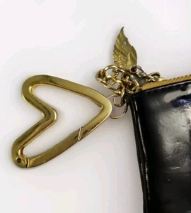 Victorias Secret Gold Heart Small Black Patent Pouch Travel Makeup #41 - Picture 1 of 5