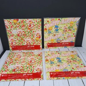 4 1981 VTG Strawberry Shortcake American Greetings Gift Wrap Wrapping Paper - Picture 1 of 18
