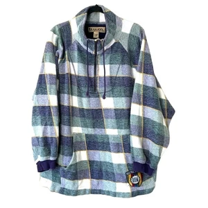 Vintage 90s B.U.M Equipment Unisex Oversized Plaid Hoodie Sweatshirt Size Large - Picture 1 of 6