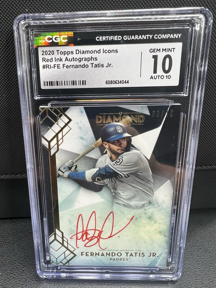 2020 Topps Ícones de Diamante Fernando Tatis Jr. TINTA VERMELHA Autógrafo /10 Gem Perfeito Estado 10 - Imagem 1 de 2