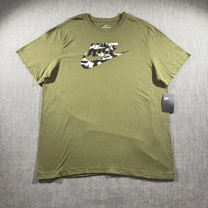 Nike Shirt Mens XL Olive Green Camo Swoosh Logo Graphic Crew Neck DR0509-395 - Picture 1 of 9