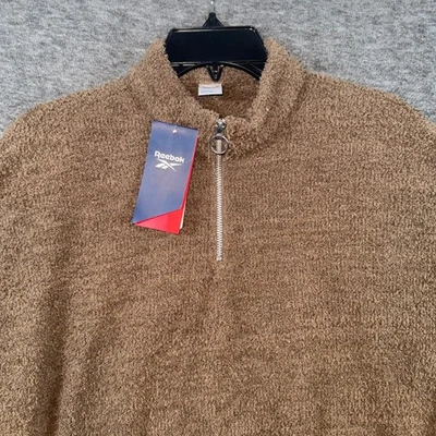 Pullover Reebok Mujer Grande Acogedor Cubrir 1/4 Cremallera Peluche Polar Marrón NUEVO Foto 1 de 4