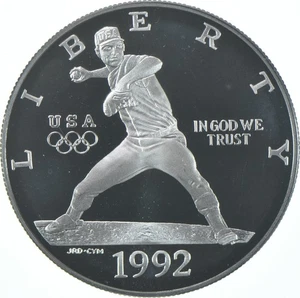 1992-S Proof Olympic Baseball Pitcher Commemorative Silver Dollar $1 *0237 - Picture 1 of 3