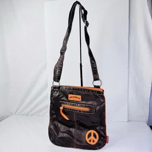 Unionbay Crossbody Bag Purse Vintage Y2K Peace Sign Patch Brown Orange - Picture 1 of 4