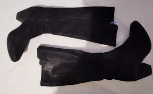 WITTNER Sz 38 Or 7 Willis Black Star Applique Nubuck Leather Zip Knee Boots - Picture 1 of 17