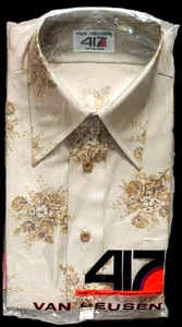 Camicia vintage Van Heusen 417 euro Vanfit kaki oro retrò floreale L/S NOS 16/32-33 - Foto 1 di 12