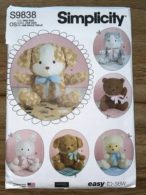 Simplicity Pattern S9838 Plush Animals with Blanket 14" Dog Cat Bear Bunny Uncut - Image 1 of 2