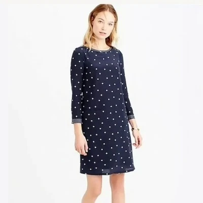 Vestido J.CREW SEDA AZUL MARINO Y BLANCO LUNARES CINTURA CAÍDA MANGA LARGA-TALLA 10-USADO EN EXCELENTE ESTADO Foto 1 de 4
