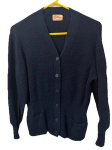 VTG Catalina 100% Virgin Wool Waffle Knit Button Cardigan Women’s Navy (565) - Picture 1 of 8