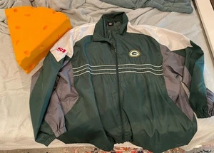 Green Bay Packers Foam Cheesehead & NFL SI Full Zip Windbreaker Jacket Size XXL - Picture 1 of 9