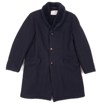 Vintage Robert Hall Wool Coat 40 Black Faux Fur Collar Quilted Lined Overcoat - Image 1 of 4