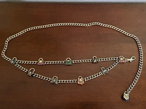 Vtg St John Double Strand Belt Enamel Purse Station Gold Tone Curb Link Chain - Picture 1 of 17