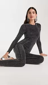 ALICE + OLIVIA Freddie Studded Long Sleeve Catsuit Jumpsuit Black Sz 8 Org $695 - Picture 1 of 18