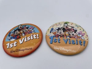 Two Walt Disney World 1st Visit Button Pins 3" Collectible Mickey Minnie Goofy - Picture 1 of 2