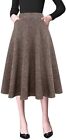 IDEALSANXUN Wool Skirts for Womens High Waist Aline Pleated Midi Skirts