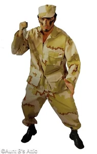 Army Desert Camouflage Costume 3 Piece Tan & Brown Pants Coat & Hat Lg - Picture 1 of 3