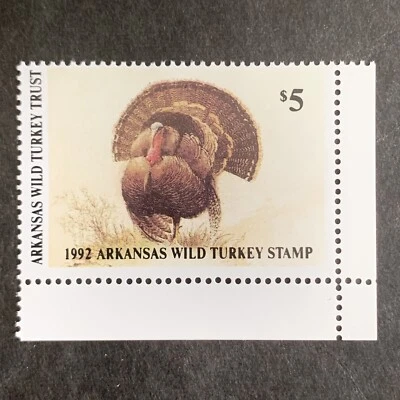 3/3461 US 1992 Arkansas Wild Turkey $5 Stamp Corner MNH Very Fresh Clean Coll - Image 1 of 2