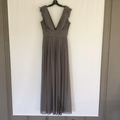 Maxi Vestido Monique Lhuillier Damas de honor Sin Mangas Plisado Detalle Volantes Talla 8 Foto 1 de 4