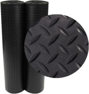 Diamond-Plate Rubber Flooring Rolls - 3 Mm X 4 Ft X 7 Ft Rolls - Black - Picture 1 of 4