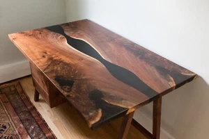 Black River Epoxy Table - Wooden Computer Desk - Living Area Side Study Table - Picture 1 of 6
