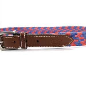VINEYARD VINES LIGHT PINK BLUE COTTON RUBBER LEATHER STRETCH BELT SIZE 38 PREPPY - Picture 1 of 6