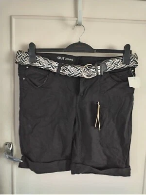 Out Jeans New Ladies Black Belted jeans beautiful Summer Shorts uk Size 16 - Image 1 of 4