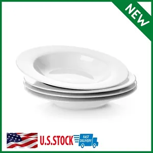 Soup Bowls, Pasta Bowl Set of 4, White Shallow Bowl Plates, Porcelain Rimmed - Picture 1 of 7
