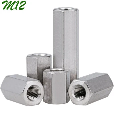 M12 - 1.75 A2 Stainless Steel Hex Coupling Nuts Threaded Rod Long Connector Nuts - Image 1 of 4