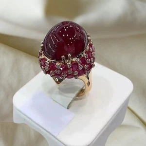 Riesiger Cabochon Lab Rubin Cocktail Ring 925 S Silber Abend Party Kleidung Schmuck - Bild 1 von 5