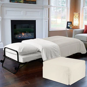 Folding Bed Guest Bed Sofa Ottoman w Slip Cover & Castors - Carrington Beige - Picture 1 of 10