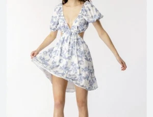 Bardot Eden Mini Dress In Blue Floral Women's Size XXL/ US 12 NWT - Picture 1 of 13