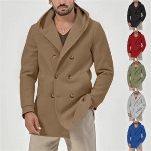 Men's Coat Long Lapel Hooded Composite Space Cotton Double-Breasted Jacket - Imagen 1 de 11