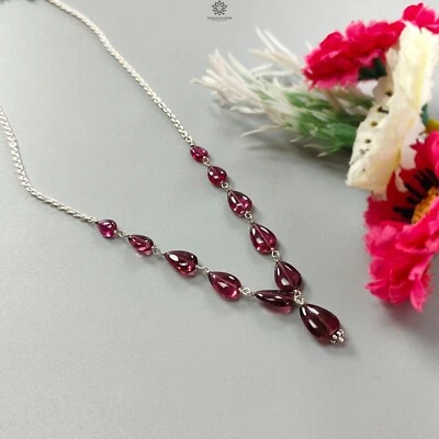 34.50ct Natural Rubellite Tourmaline Gemstone Plain Silver Chain Necklace 20" - Image 1 of 4
