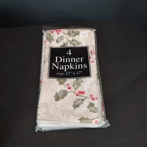 Juego De Colección 4 Servilletas Navidad Holly Berry Nuevo De Lote Antiguo - Imagen 1 de 5