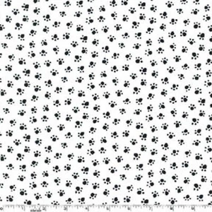BTHY Michael Miller Ebony Black Paw Tracks White Cotton Fabric By Half Yard - Picture 1 of 1