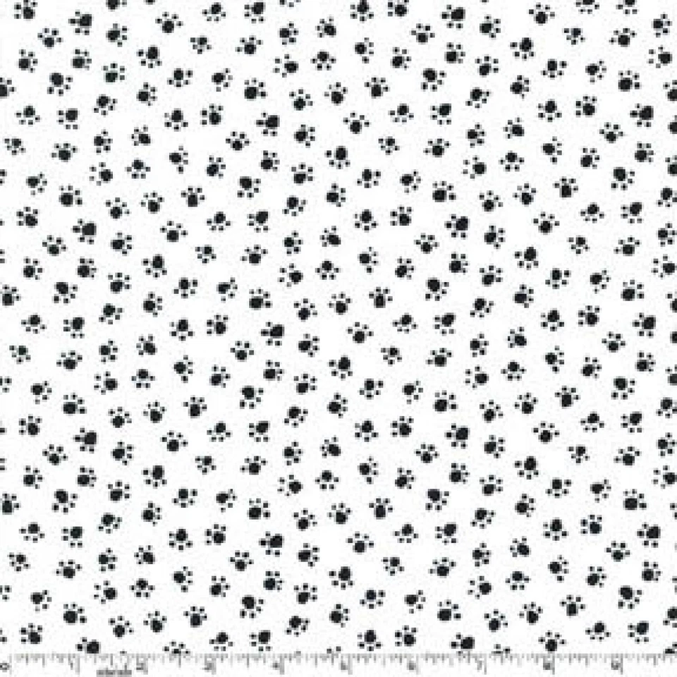 BTHY Michael Miller Ebony Black Paw Tracks White Cotton Fabric By Half Yard - Image 1 of 1