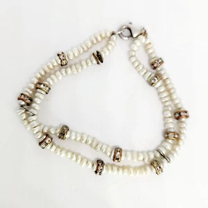 Vintage Freshwater Pearl & Sterling Silver 925 Bracelet 8" Elegant Double Strand - Picture 1 of 6