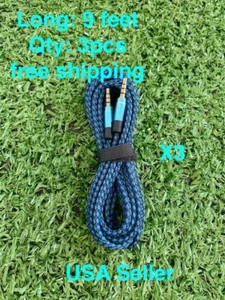 3.5mm Male to Male Aux Cable Cord Car Audio PC Headphone Jack Blue 9FT X3pcs - Picture 1 of 2