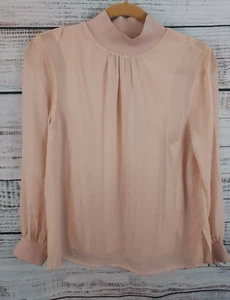 Reiss Woman Small Nude High Neck Ballonärmel Transparent Top MANGEL Elastic Sleeve - Bild 1 von 11