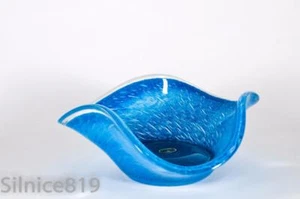 Blue and White Speckle Cristais Cisne Glass Crimped Edge Bowl Centerpiece - Picture 1 of 5