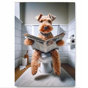 Lakeland Terrier on Toilet Funny Bathroom Artwork Printed on Sign Waterproof - Picture 1 of 3