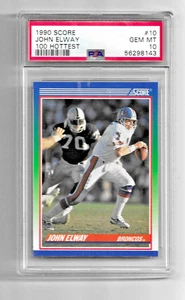 1990 SCORE 100 HOTTEST FOOTBALL CARD #10 HOF JOHN ELWAY PSA 10 LOW POP BRONCOS - Picture 1 of 5