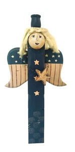 Primitive handgefertigte Holz Weihnachtsengel 17" T Volkskunst Kerzenhalter Figur - Bild 1 von 15